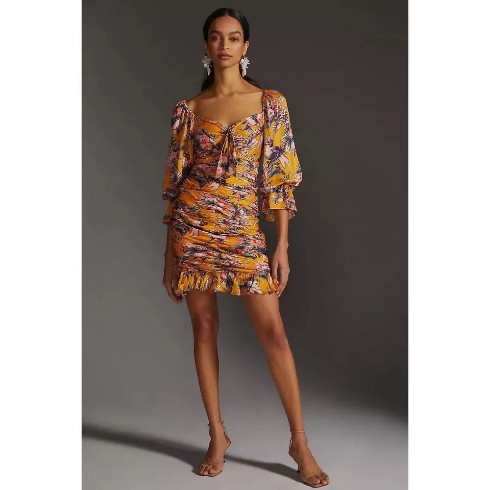 Anthropologie Ranna Gill Ruched Floral Mini Dress